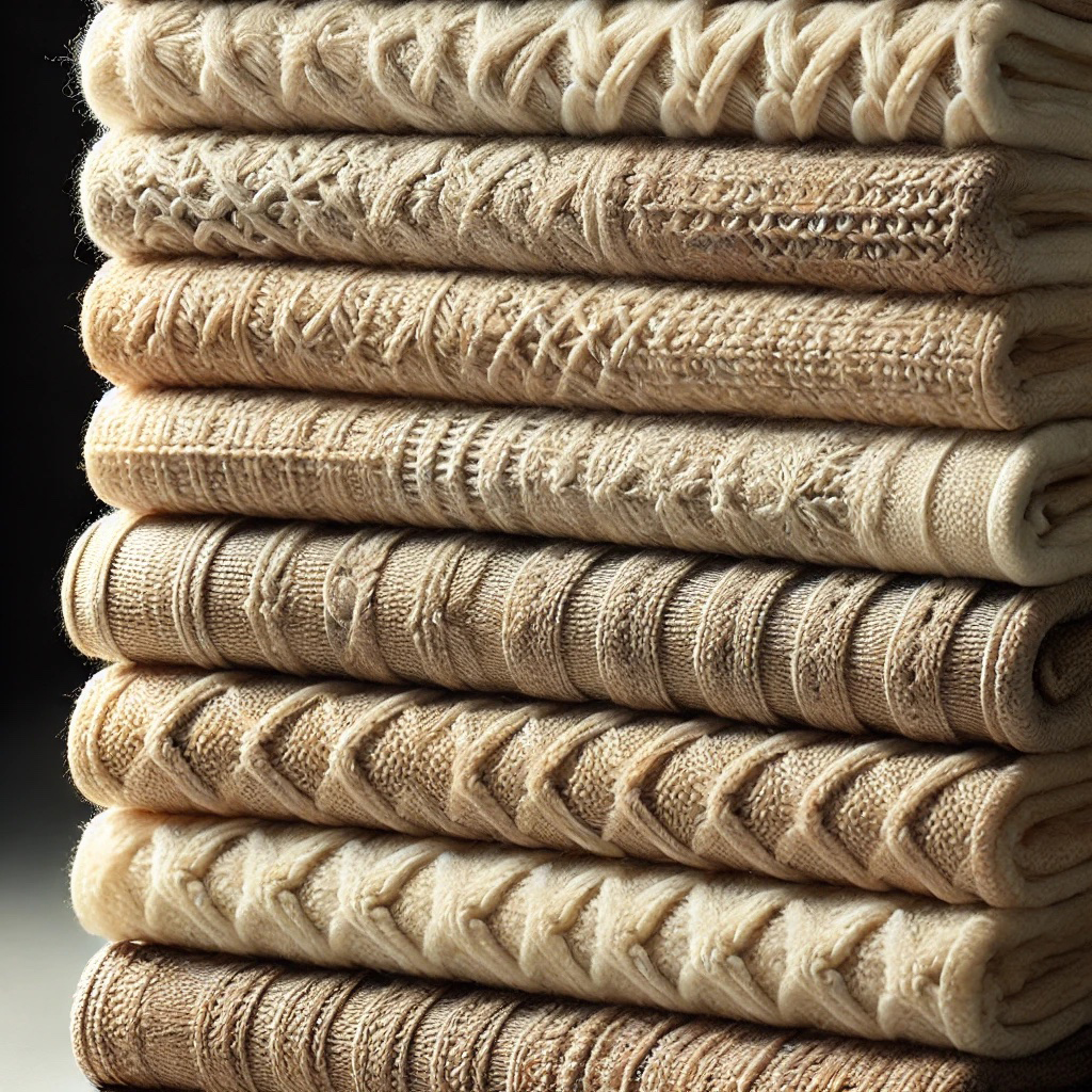 merino N tessuti impilati di lana merino color beige con punti maglia differenti