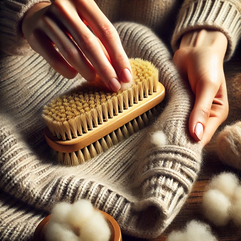 pilling rimozione del "pilling" su maglia di lana cashmere con una spazzola delicata