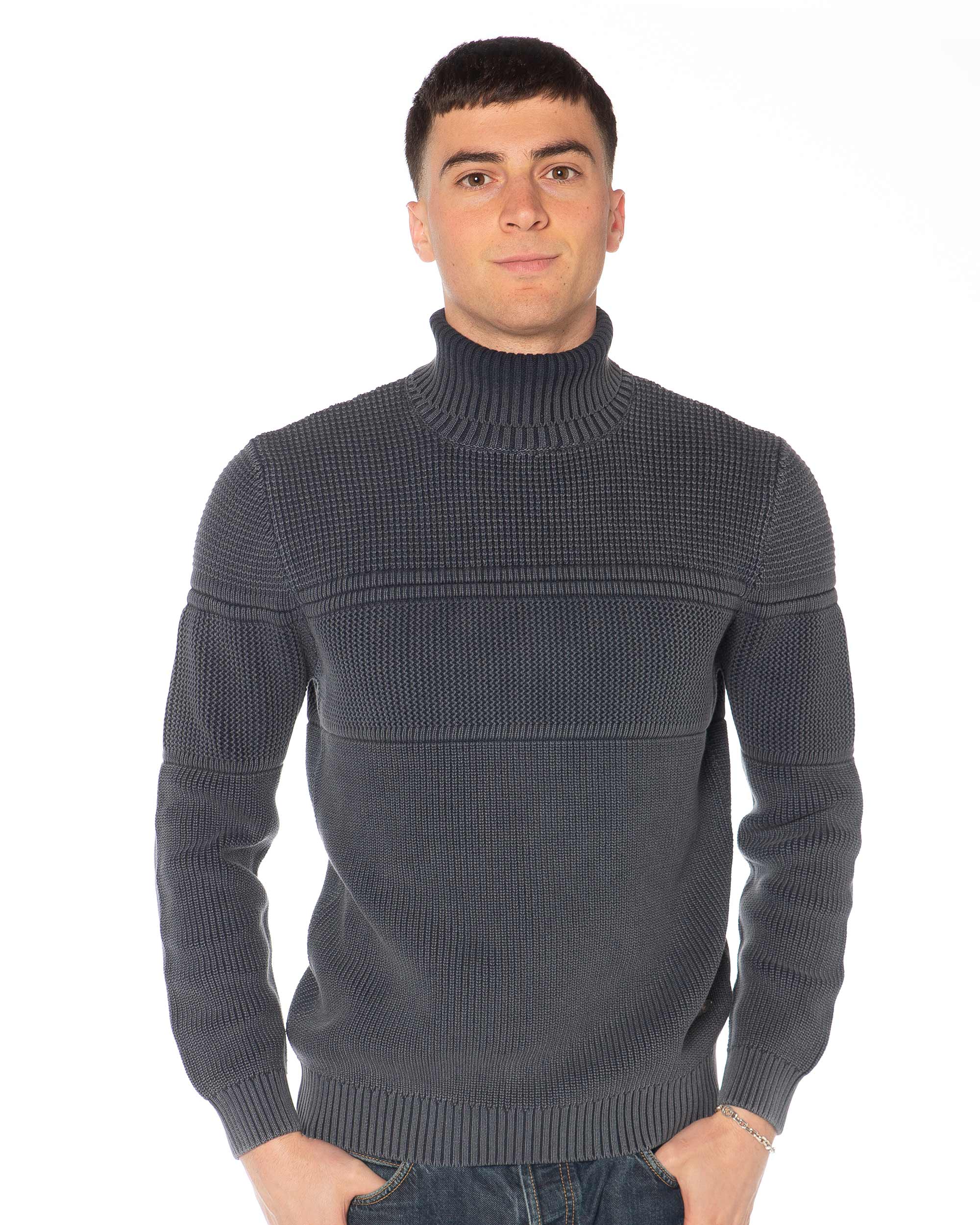 CURA DEL CASHMERE 7 Dolcevita E017U 100 cotone Blu marmorizzato Fronte