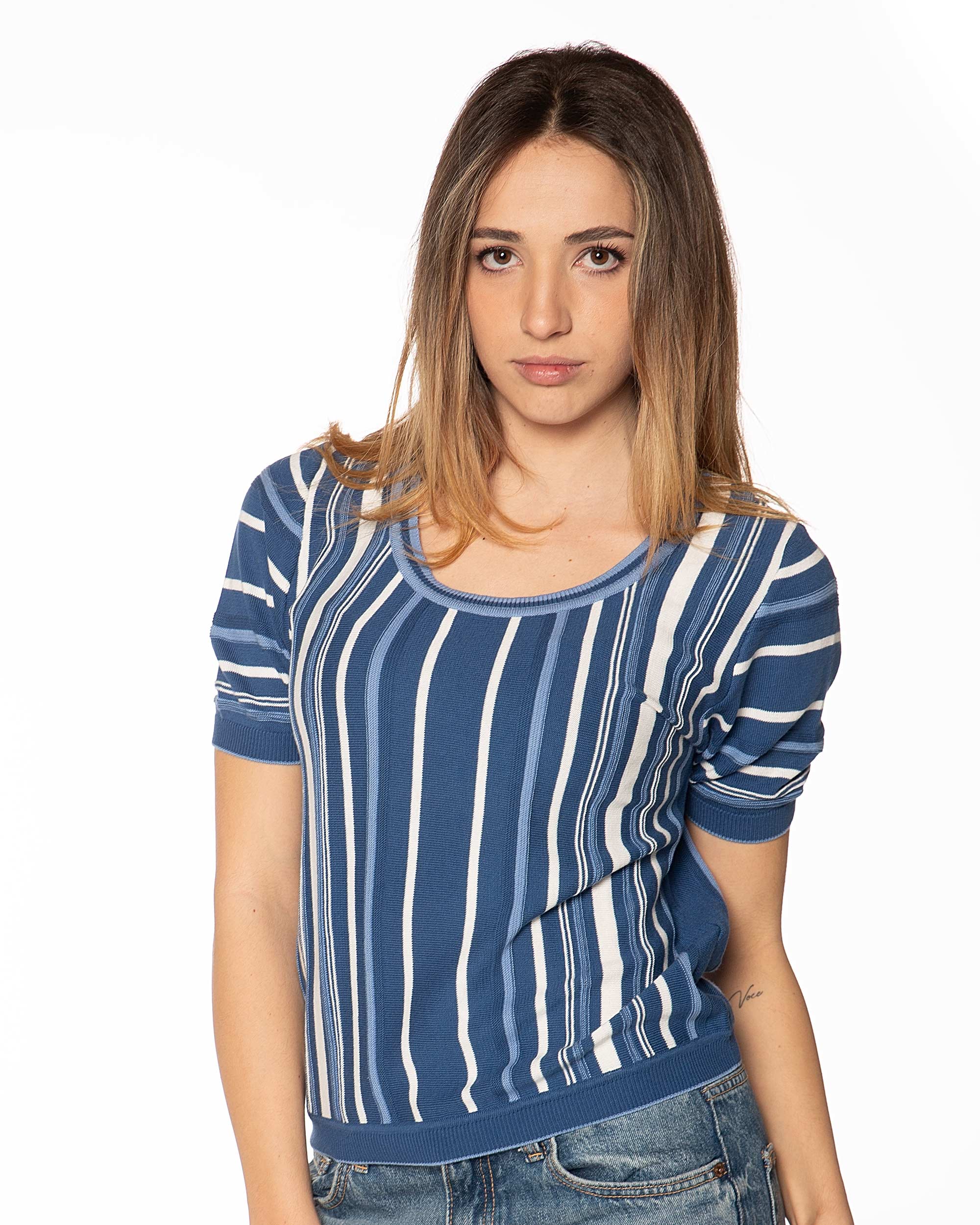 Maglia E005D 100_ cotone Aviatore - Azzurro - Bianco Lato