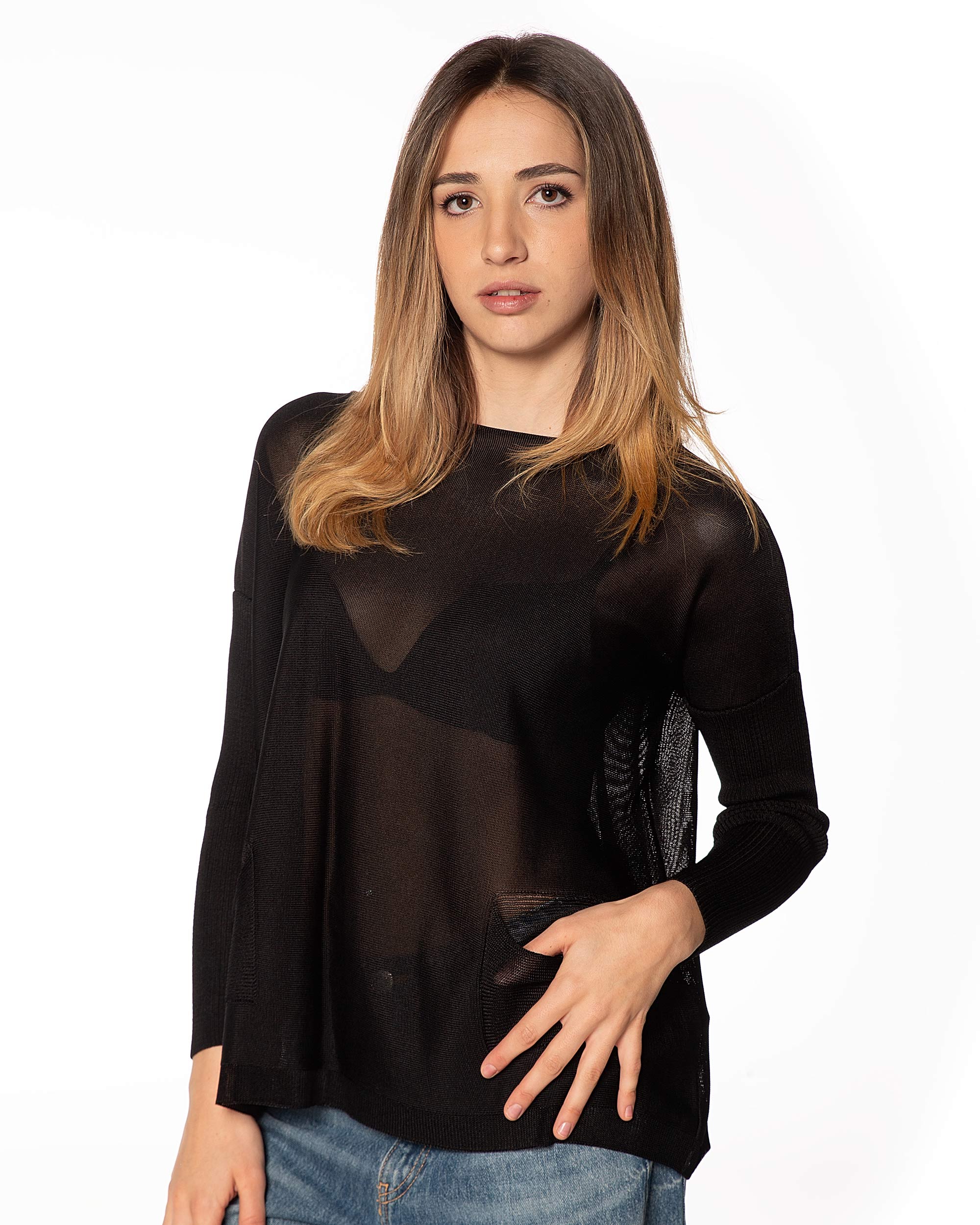 CURA DEL CASHMERE 6 Maglia a Scatoletta E012D 100 viscosa Nero Lato