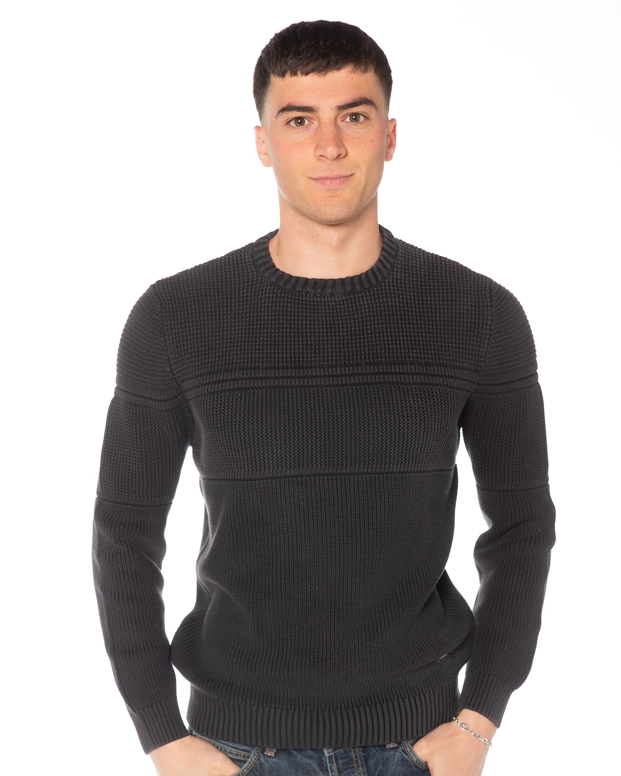 Paricollo E018U 100_ cotone Nero marmorizzato Fronte