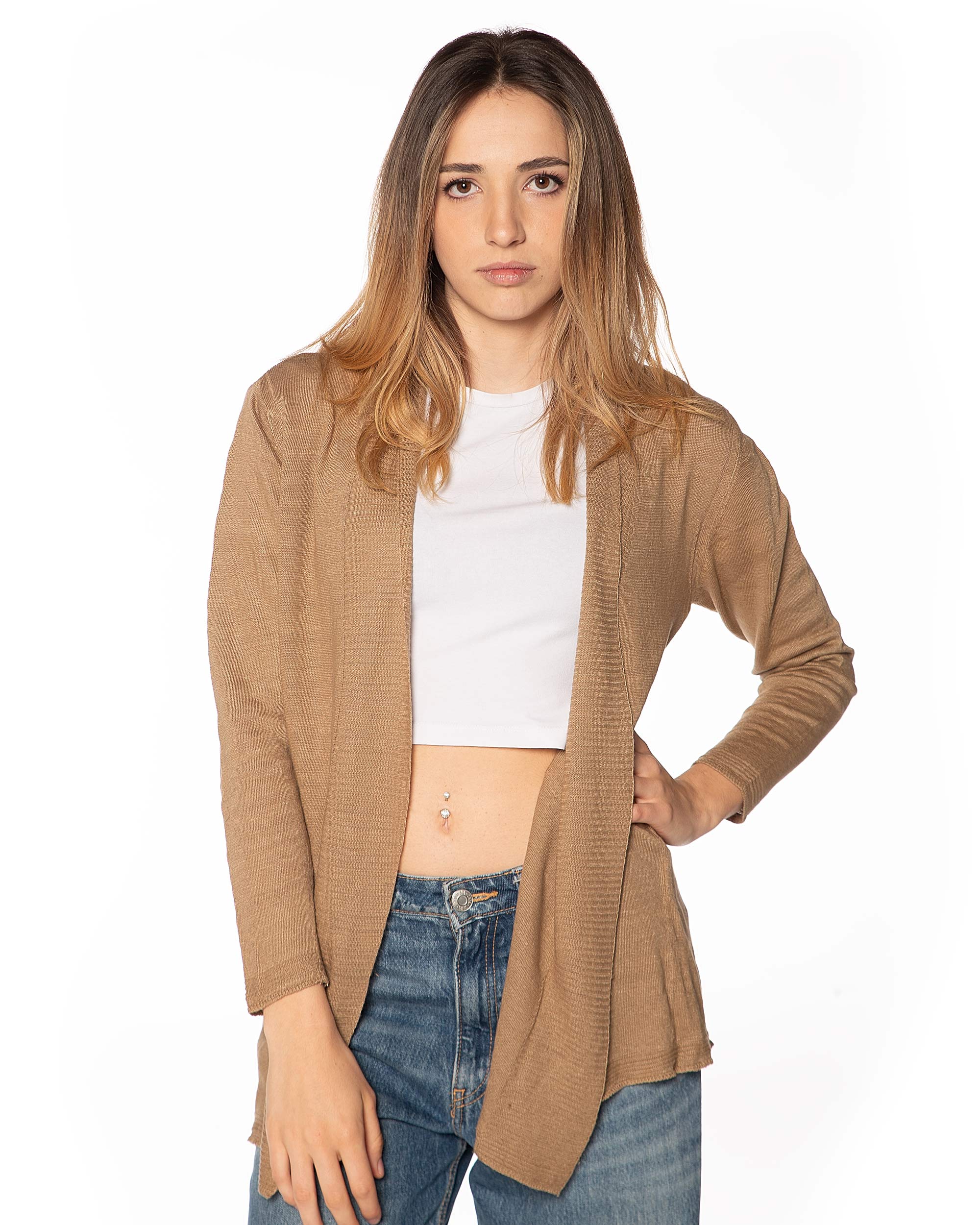 CURA DEL CASHMERE 3 Spolverino 0725 100 Lino Brown Fronte