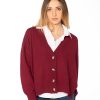 Cardigan donna bordeaux in misto cashmere Rinaldi Cashmere, vista frontale sofisticata