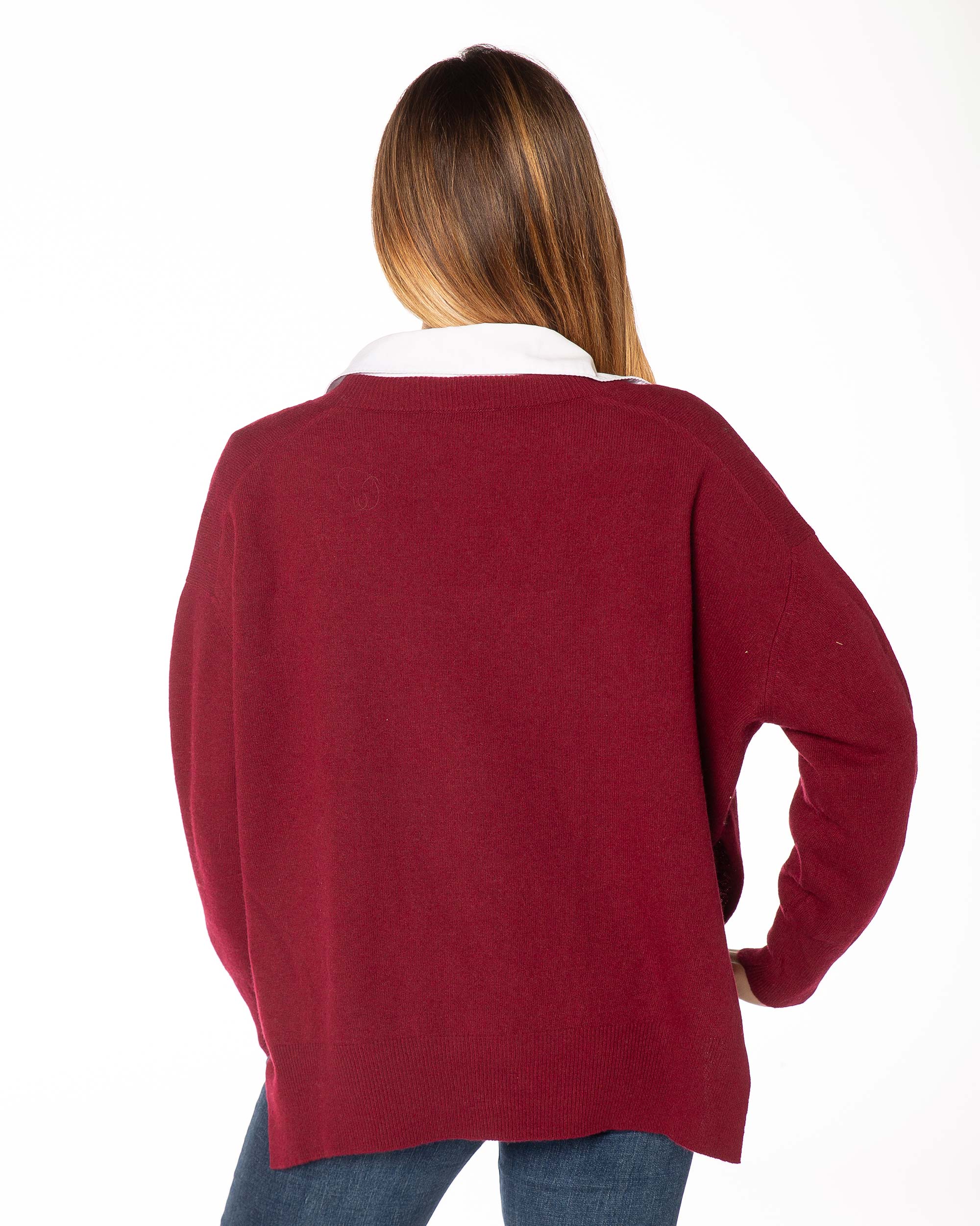 Cardigan donna bordeaux cashmere Rinaldi Cashmere, retro elegante e confortevole