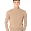 Dolcevita uomo beige in misto cashmere, collo alto a coste e vestibilità regular – Rinaldi Cashmere.