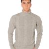 Dolcevita uomo grigio in misto cashmere e lana merinos extrafine con lavorazione a trecce e collo a coste – Rinaldi Cashmere.