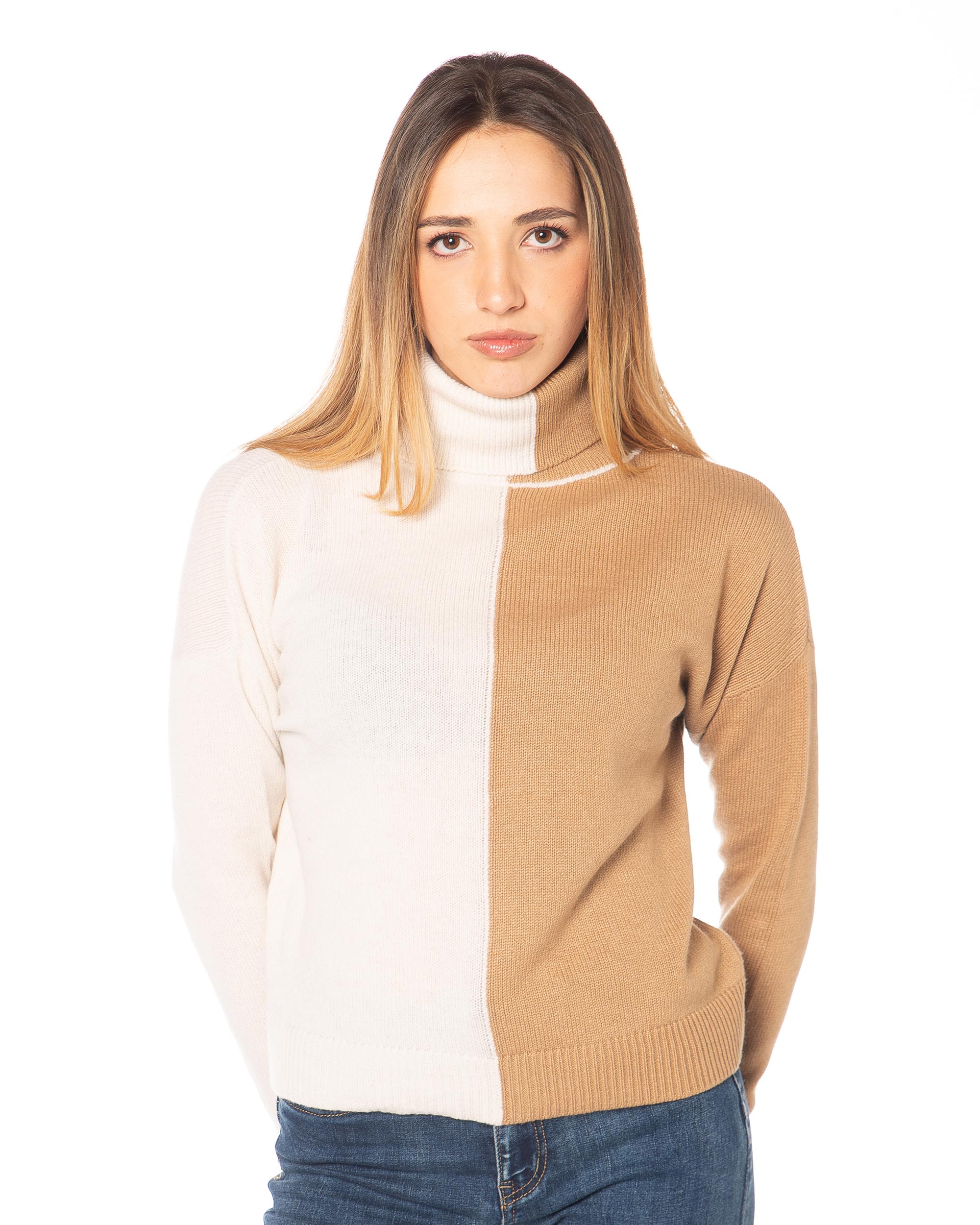 Dolcevita bicolore I012D 50 Cashmere Panna Cammello Fronte
