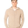 Felpa beige da uomo in misto cashmere con cappuccio e zip, lavorazione rasata, fondo e polsi a coste – Rinaldi Cashmere.