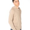Felpa cappuccio uomo beige in misto cashmere, modello regular fit con tasche a marsupio e dettagli a coste.