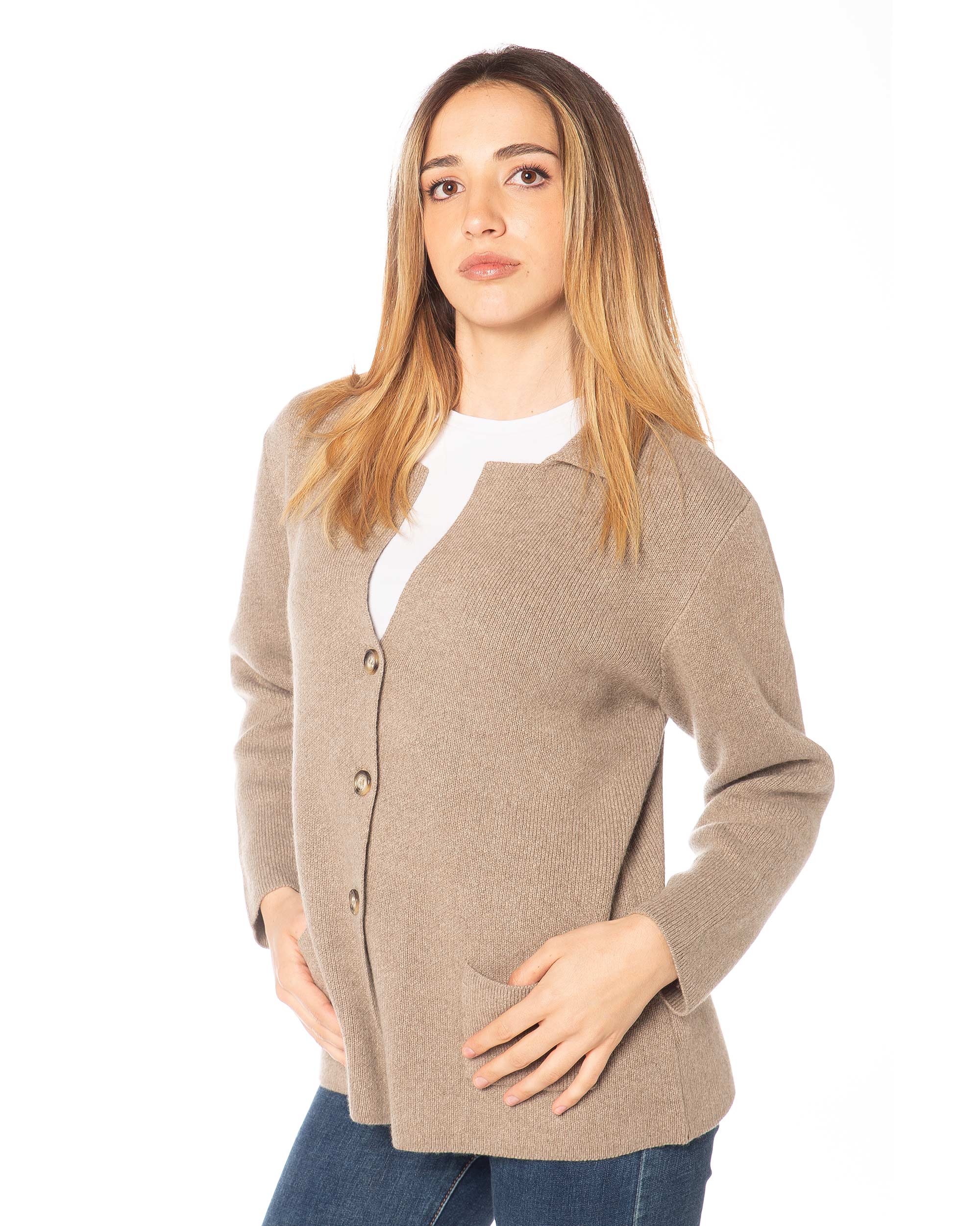 Giacca marrone cashmere Rinaldi Cashmere, profilo laterale raffinato e moderno
