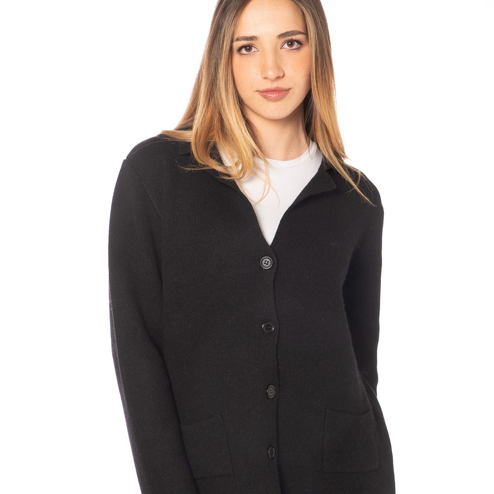 Collezione DONNA 8 Giacca donna in misto cashmere nero Rinaldi Cashmere, vista frontale sofisticata e di classe