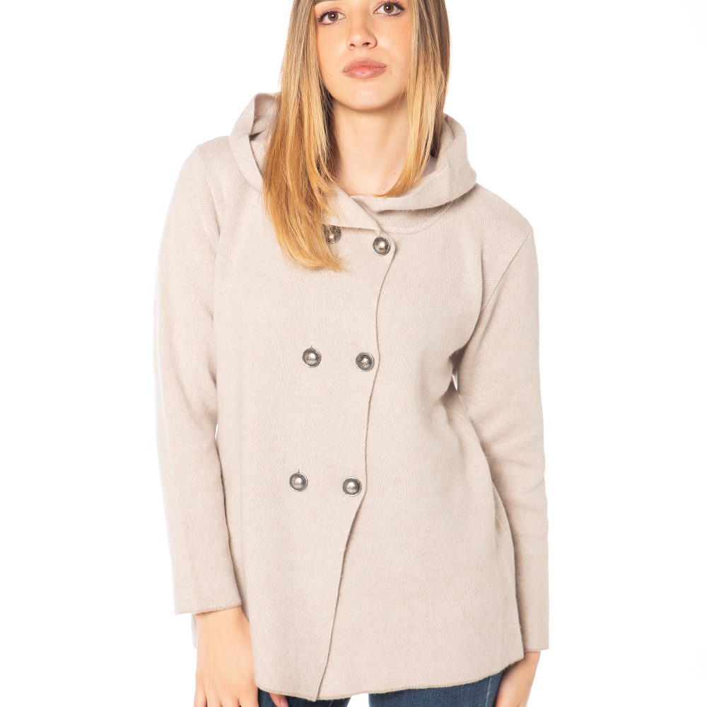 Collezione DONNA 10 Giacca donna sale e pepe beige-panna Rinaldi Cashmere, vista frontale elegante made in Italy