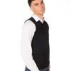 Gilet uomo nero in lana merinos 100%, modello regular fit con bordi a coste, maglieria artigianale italiana.