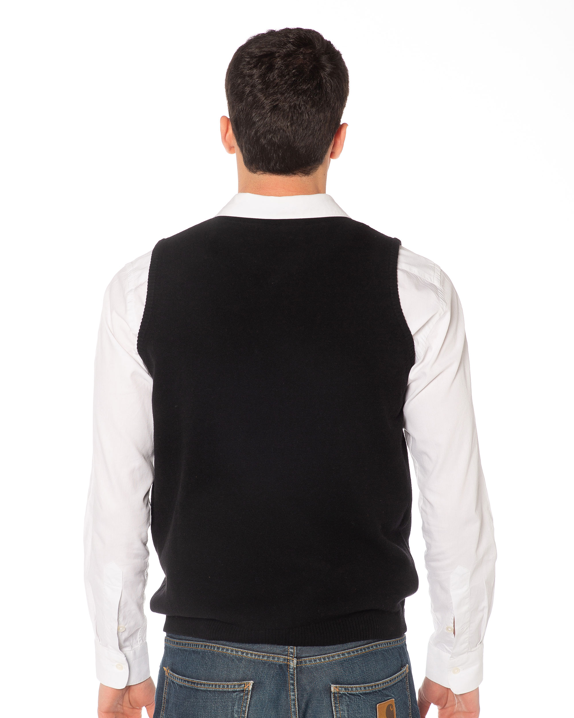 Retro gilet nero uomo in pura lana, lavorazione fine e vestibilità regolare, firmato Rinaldi Cashmere.