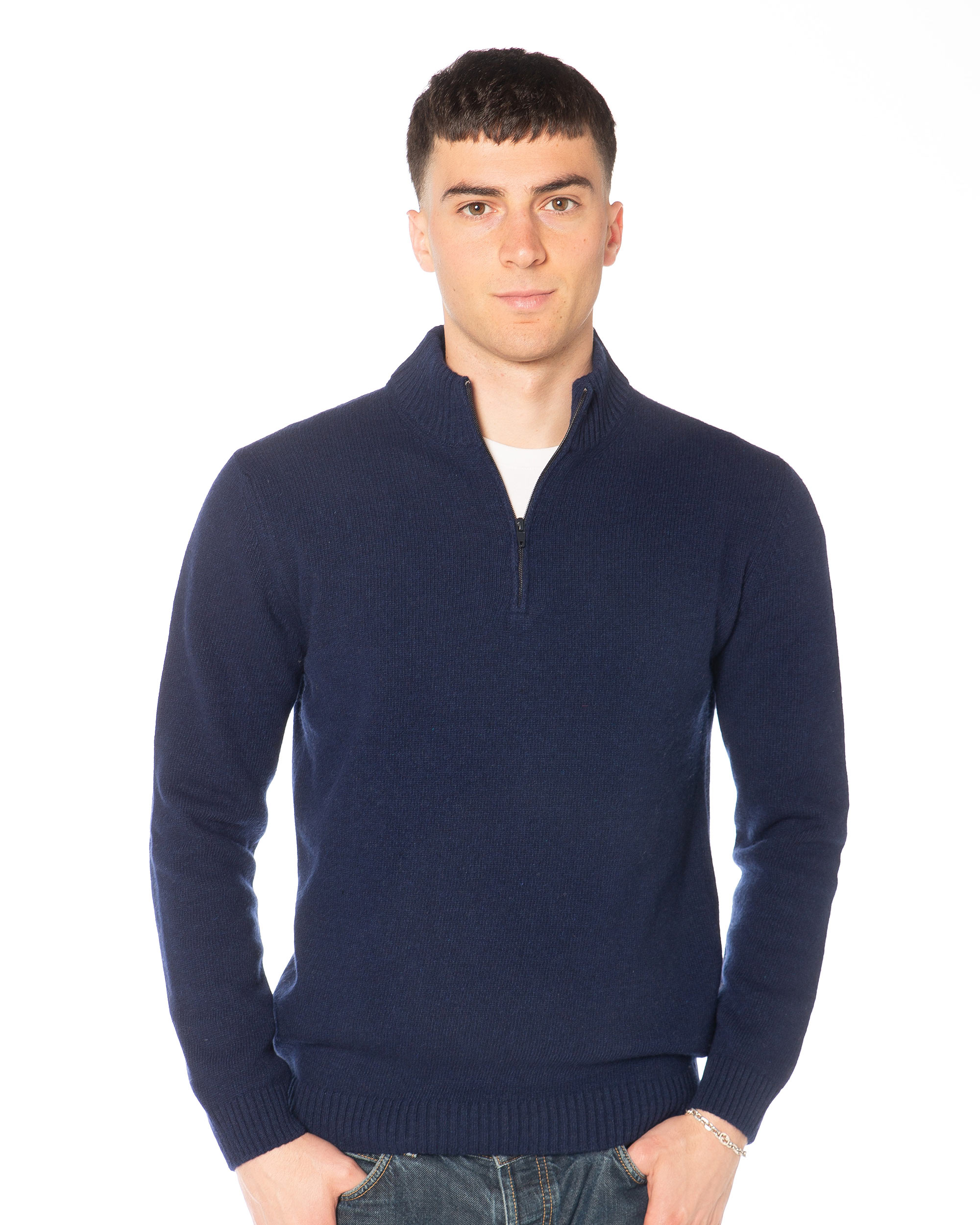 Mezza zip 2455 10 Cashmere Blu Fronte