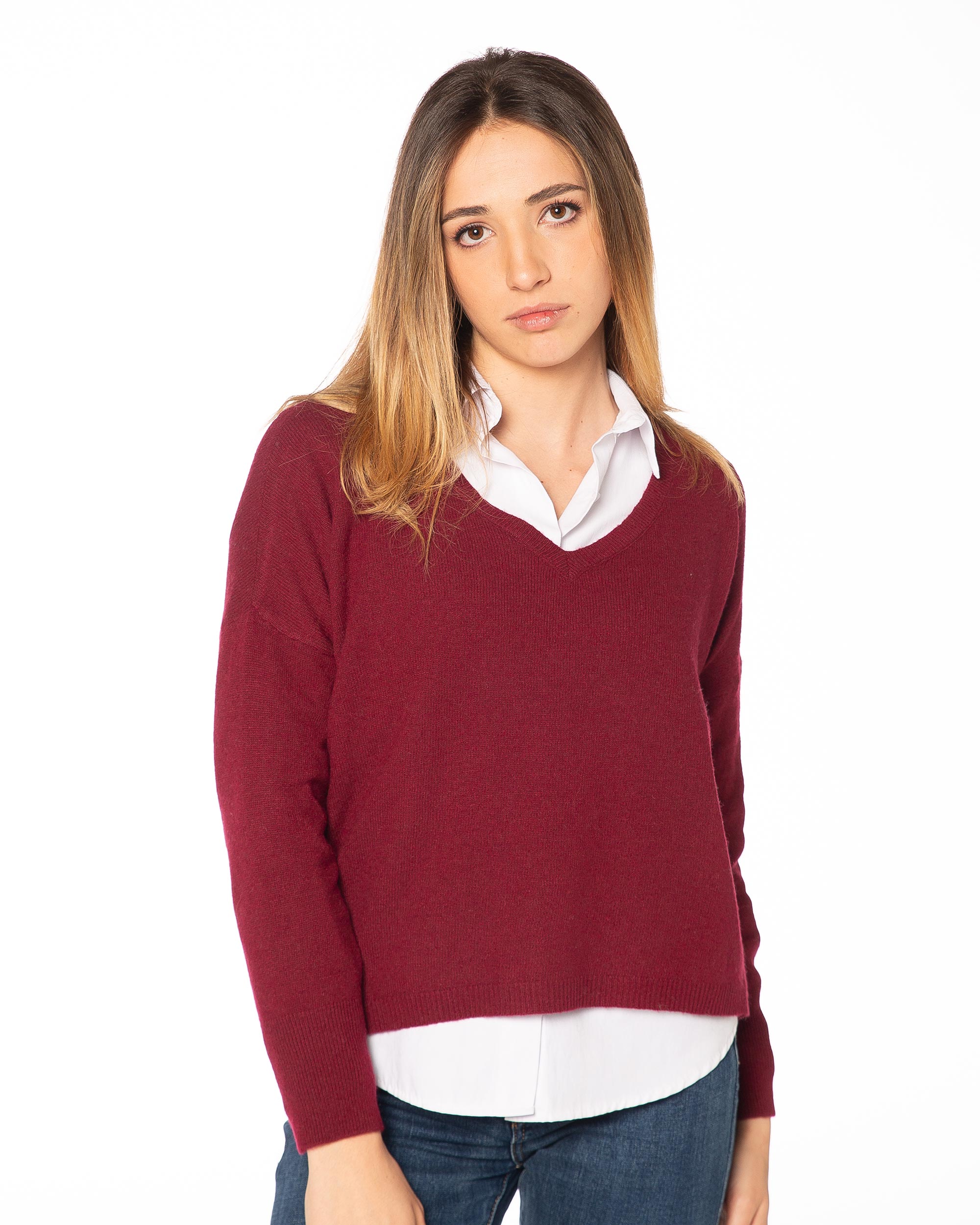 Scollo a V 2403 10 Cashmere Bordeaux Fronte