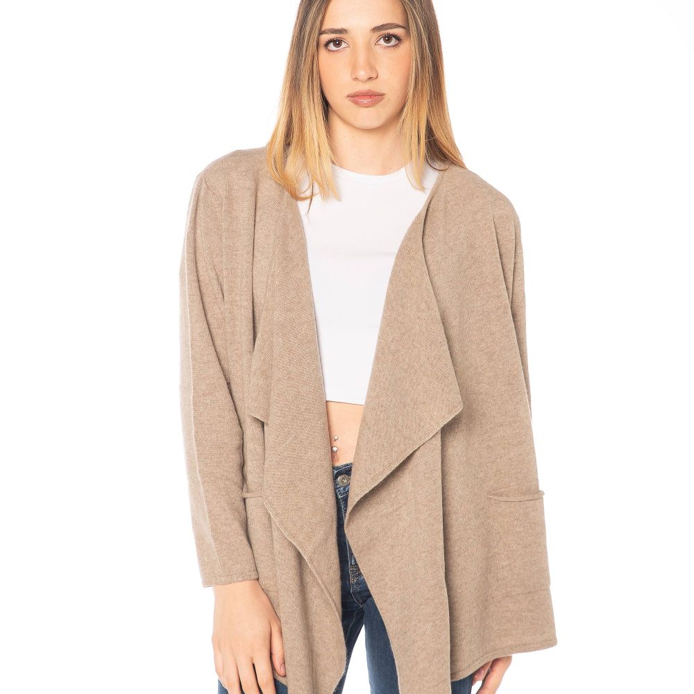 Collezione DONNA 16 Spolverino donna in puro cashmere marrone Rinaldi Cashmere, vista frontale elegante made in Italy