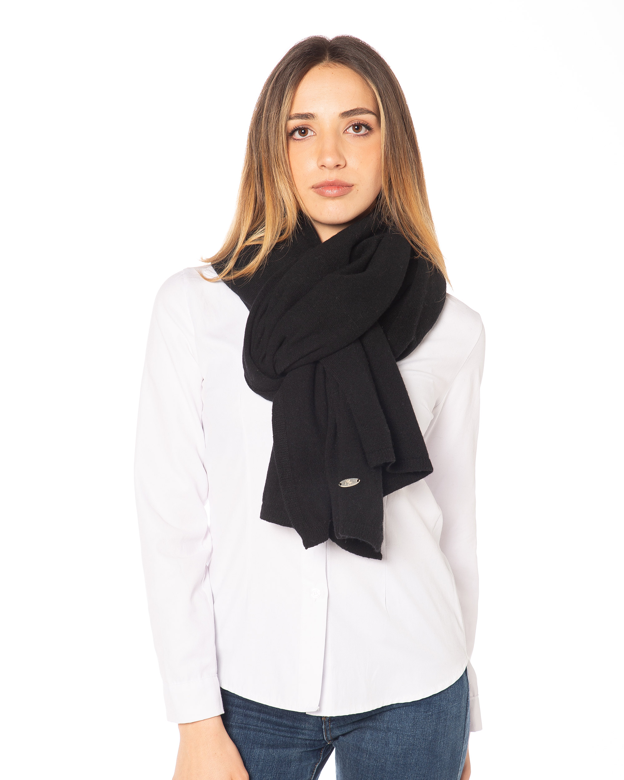 Stola Donna in misto cashmere color nero, stile classico ed elegante, lavorazione rasata fine – Rinaldi Cashmere